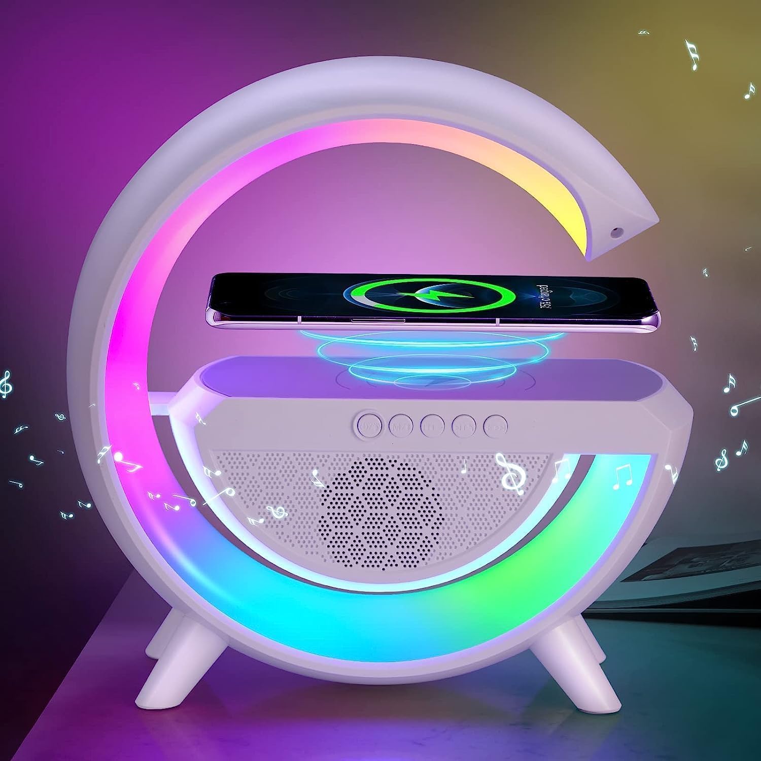 Bluetooth Speaker & FM Radio With Wireless Mobile Charger, LED Table Lamp Color Changing Rechargeable Desk Lights Code : 4147