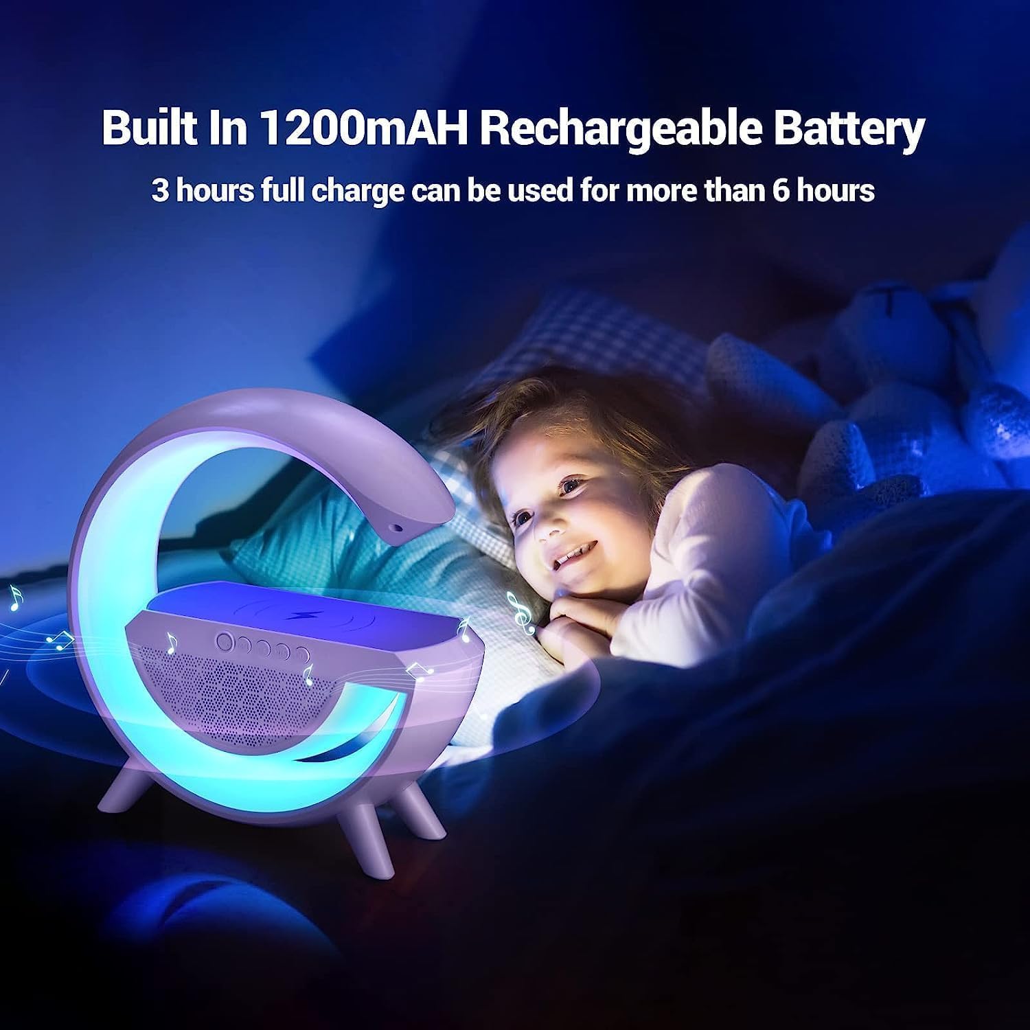 Bluetooth Speaker & FM Radio With Wireless Mobile Charger, LED Table Lamp Color Changing Rechargeable Desk Lights Code : 4147