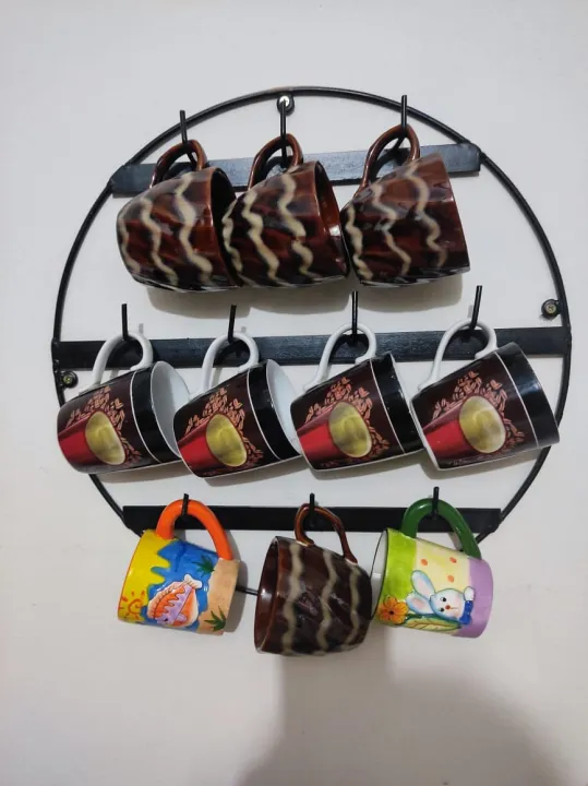 Cup & mug stand High Quality 10 hooks for Hanging Glass stand- Round mugself for wall Hanging