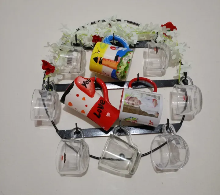 Cup & mug stand High Quality 10 hooks for Hanging Glass stand- Round mugself for wall Hanging