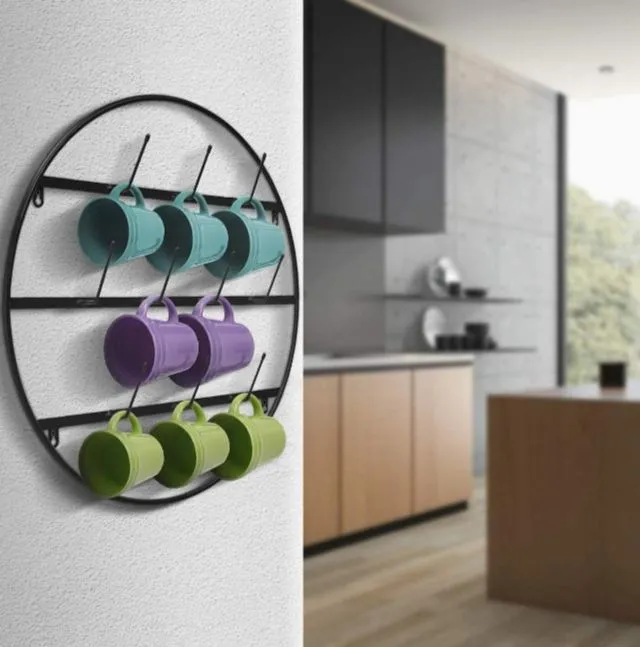 Cup & mug stand High Quality 10 hooks for Hanging Glass stand- Round mugself for wall Hanging