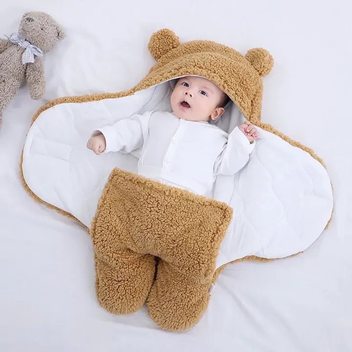 Cute Baby Cocoon Sleeping Bag Ultra-Soft Fluffy Fleece Newborn Receiving Blanket Infant Boys Girls Clothes Sleep Nursery Wrap Swaddle For (0-6 Month )