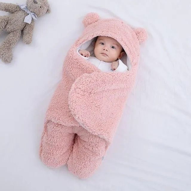 Cute Baby Cocoon Sleeping Bag Ultra-Soft Fluffy Fleece Newborn Receiving Blanket Infant Boys Girls Clothes Sleep Nursery Wrap Swaddle For (0-6 Month )