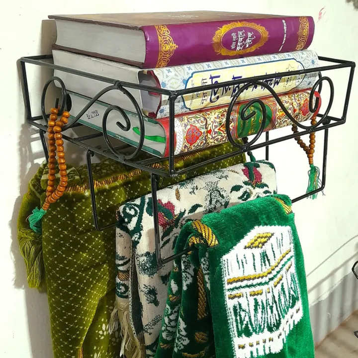 Quran Stand and Prayer Stand 12'' Inch / Quran Sharif Wall Stand & 3 Prayer Hanger