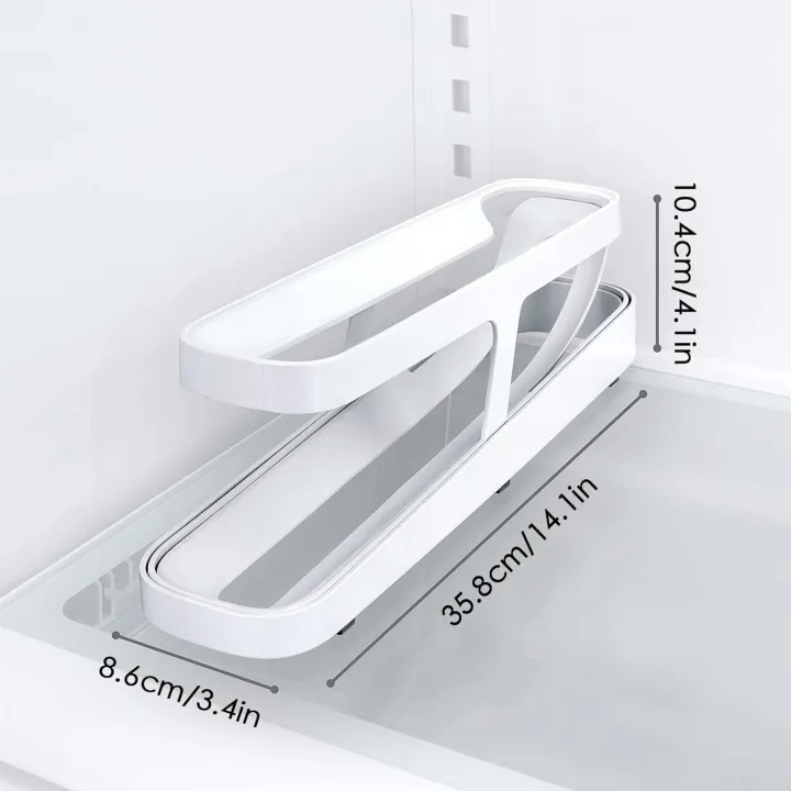 Egg Holder for Fridge, Egg Storage, Foldable, Egg Holder, Double Layer, Egg Dispenser, Automatic Roller, Space-Saving Egg Tray for Fridge (White)