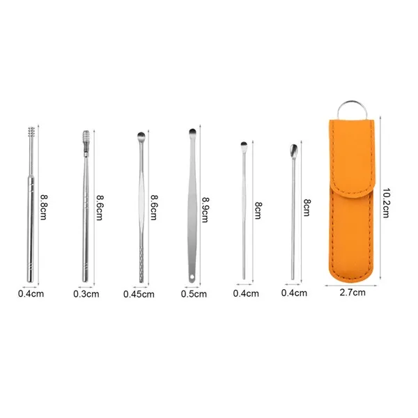 6PCS Ear Pick Set Portable Ear Cleaner Set Stainless Steel With Lather Case