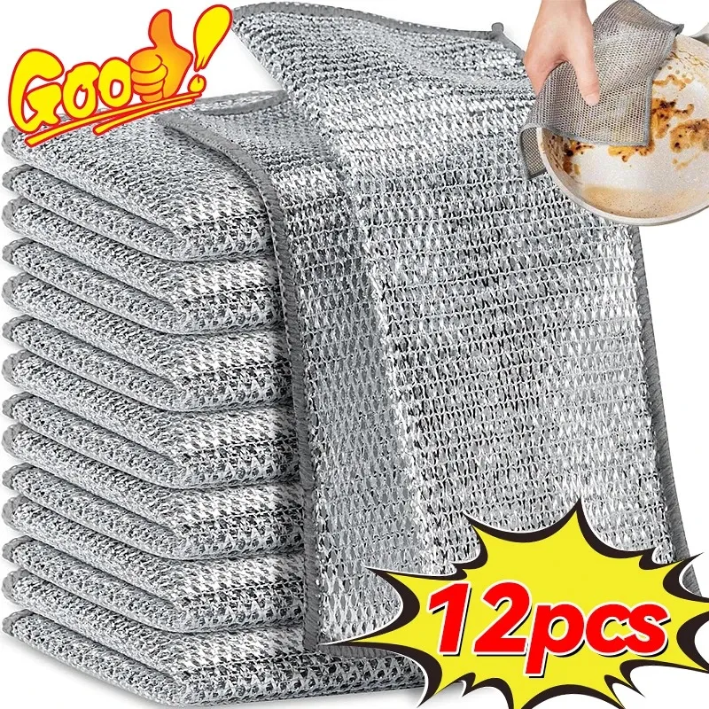 12 Pcs Magic Cleaning Cloth Kitchen Dishwashing Towel Metal Steel Wire Cleaning Rag For Dish Pot Cleaning Tools-Dhaka shopping zone-Dish Cloth & Towels